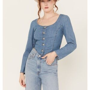 LEVI'S WOMEN'S DARYN CORSET LONG SLEEVE DENIM SHIRT SIZE SMALL